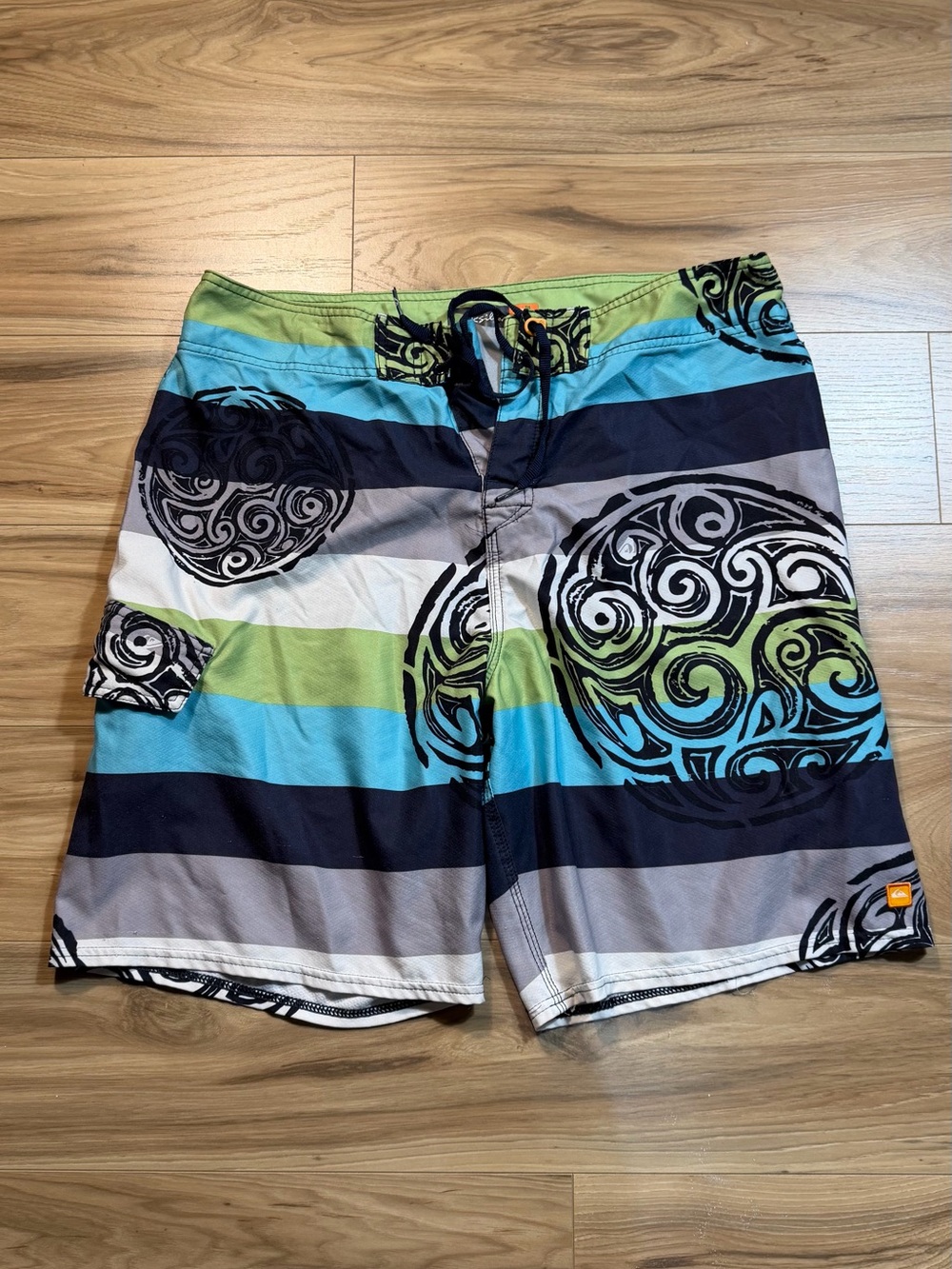 Quiksilver Men’s Blue & Green Striped Boardshorts